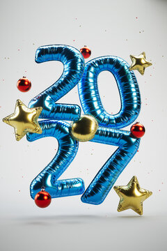 3D Blue 2027 Numbers with Christmas Ornaments