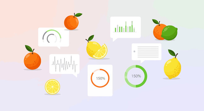 Fresh Citrus Fruits and Data Charts: Healthy Analytics Concept