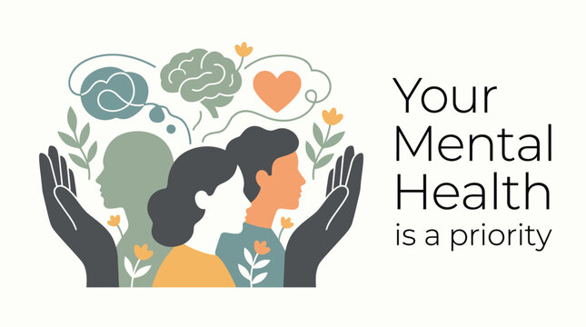World mental health day background vector featuring diverse people supported by caring hands to promote wellness and emotional balance awareness