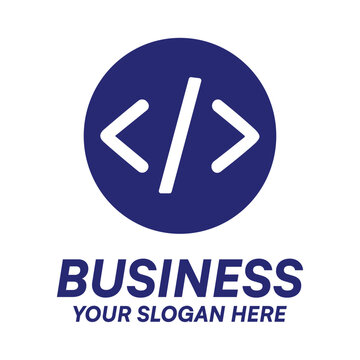 Minimalist coding logo design featuring a code bracket symbol in a blue circle