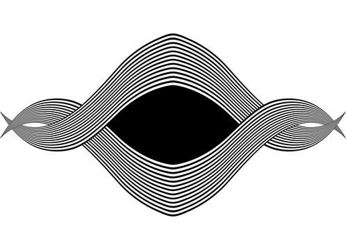 Vector pattern of black parallel lines on a white background. Retro-style design element. Eye shape. Frame with space for text. Modern vector background for covers, advertising, labels, packaging, log