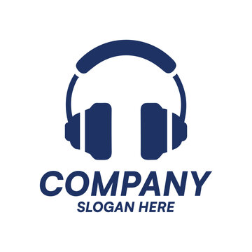 Minimalist headphone logo design, modern audio equipment icon for music brand, podcast, or sound studio, illustration