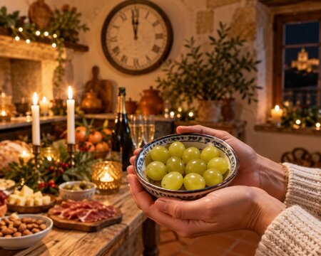 Celebraci&oacute;n de la Navidad con una mesa llena de comida en una casa