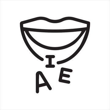 Thin Outline Mouth and Letters Icon. Such Line sign as Articulation, Speech Therapy, Talk or Speak. Vector Computer Custom Isolated Pictograms EPS 10 for Web on White Background Editable Stroke.