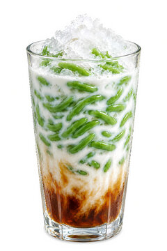 Isolated watercolor illustration of traditional Indonesian iced cendol dessert