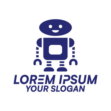 Cute robot mascot logo design template, friendly mechanical character icon for technology, ai, and robotics company