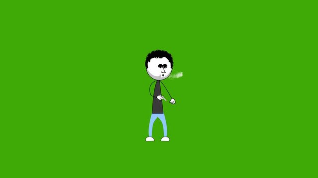 Stickman character inhale and exhale cigarette smoke and fart funny animation 