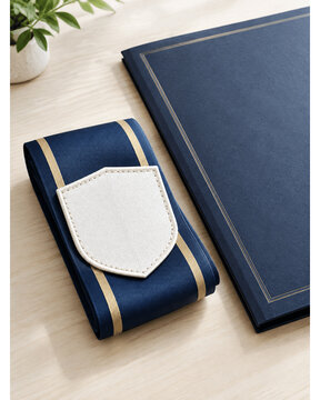 Blank woven patch mockup on a graduation ribbon

