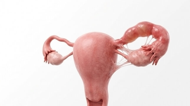 Isolated medical model of the human female reproductive system with ovaries and uterus reproductive organs human anatomy