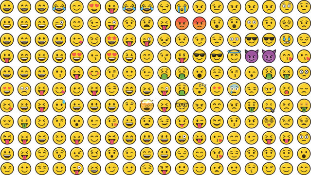 Mega Set of Emoji Emoticons Vector Illustration Pack Featuring Funny Happy Sad Angry Surprised and Creative Yellow Facial Expressions Icons Collection