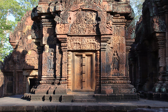 ruined buddhist and hindu khmer temple (banteay srei) in angkor in siem reap in cambodia 