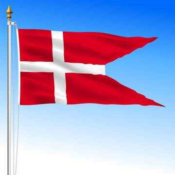 Denmark national state waving swallow-tail flag, European Union, vector illustration
