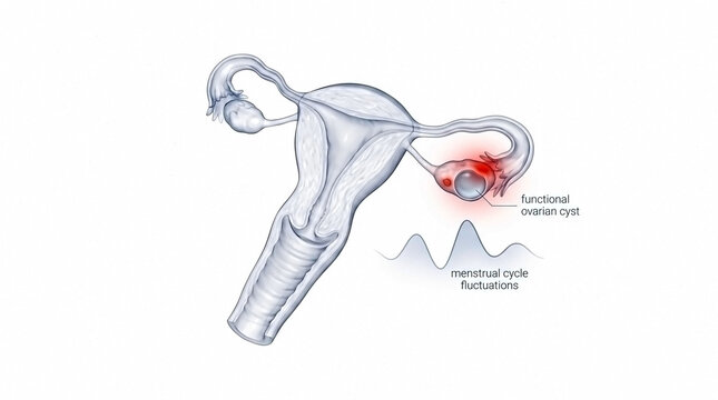 Illustration of ovarian ectopic pregnancy with pain signals and pelvic anatomy reproductive system medical illustration