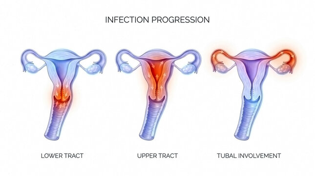 Medical chart showing the progression of uterine infection with inflammatory indicators medical diagram female reproductive