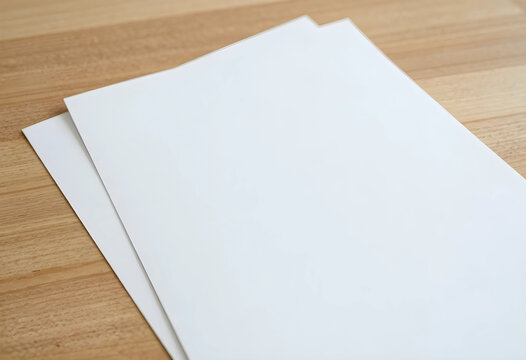 Communication and business planning, blank white paper sheets on a wooden desk for creative design mockup and corporate document template with copy space
