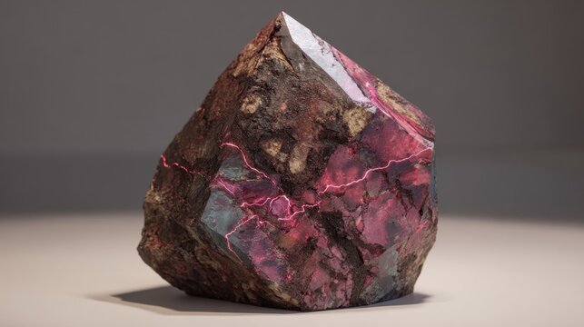 Polished Multifaceted Gemstone With Vibrant Pink Inclusions and Natural Rough Edges