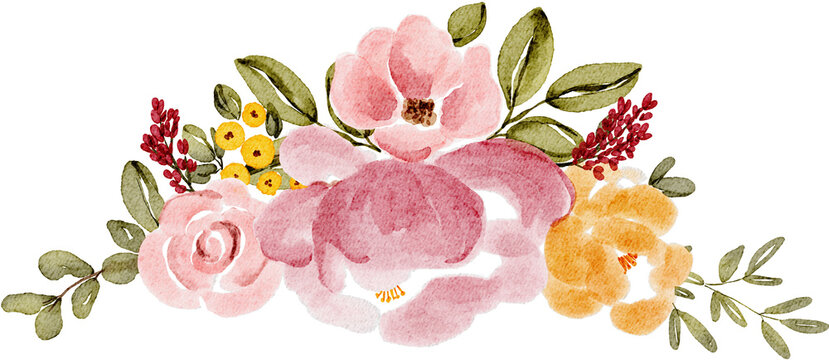 Watercolor Dusty Rose Floral Arrangement Bouquet Clip Art