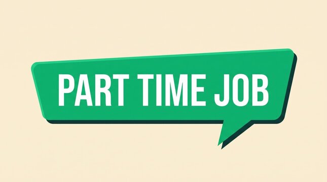 Green speech bubble displaying part time job text on a peach background