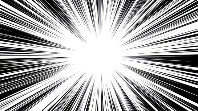 Fast dynamic comic speed lines vector texture with bold black motion streaks on a clean white background, energetic radial movement effect, abstract burst pattern, dramatic action backdrop, modern gra
