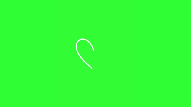 Hand drawn white heart outline animation appearing as a simple romantic doodle on a bright green screen background. 