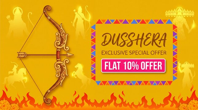 Dussehra festival sale banner or poster design Lord Rama killing Ravana in Navratri festival of India Happy Dussehra celebration