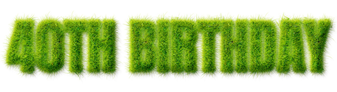 40th Birthday typography text effect with realistic green grass texture on transparent background