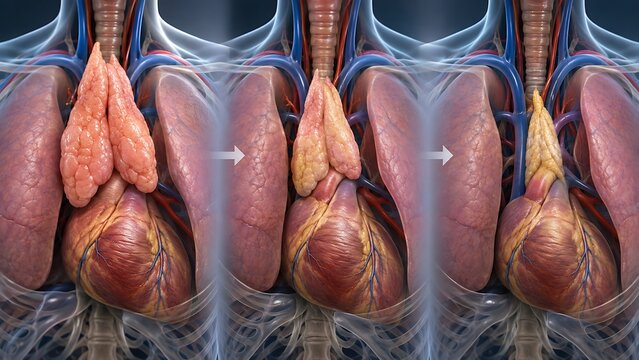 Thymus gland involution with age-related immune system changes