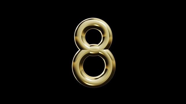 Golden Number 8 Swaying Animation. 4K Video