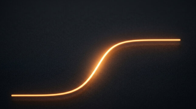 Abstract glowing amber S-curve rising from baseline to plateau, representing epoxy cure evolution kinetics, dark background, polymer science data visualization concept 