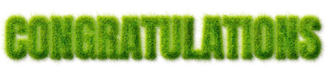 Congratulations word rendered in a realistic green grass texture isolated on transparent background © Mahmud