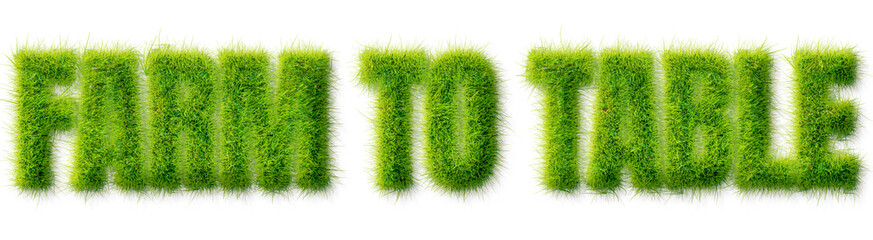 Farm to Table text effect with realistic green grass texture isolated on transparent background © Mahmud