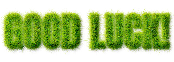 Good Luck Text Effect Made of Realistic Green Grass Blades Isolated on Transparent Background © Mahmud