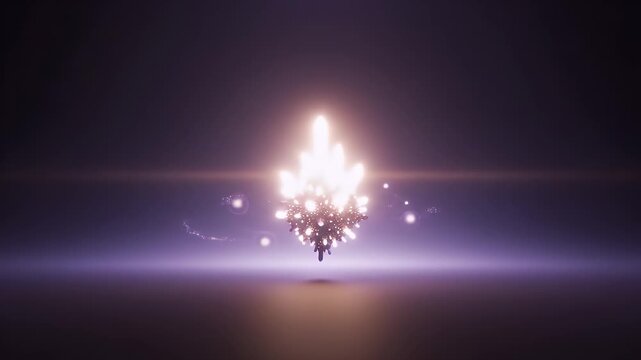Abstract Crystal Formation with Glowing Particles and Swirling Light Trails.