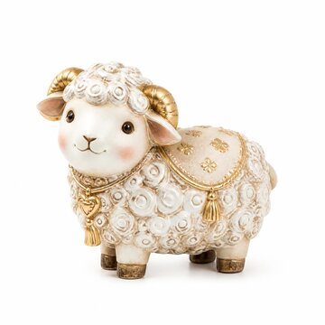Japanese Zodiac Sheep Figurine for Year of the Sheep on White Background