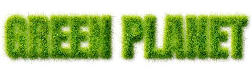 Green Planet text effect with realistic grass texture isolated on a transparent background © Mahmud