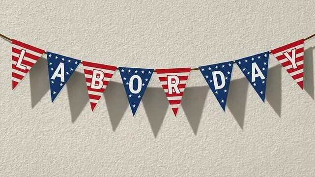 Decorative Pennant Banner Spelling Labor Day Against A Textured Wall