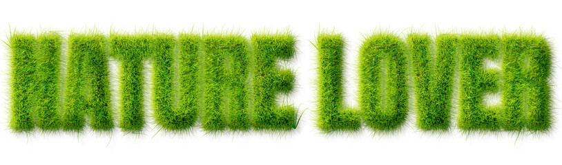 Nature Lover text effect with realistic green grass texture isolated on transparent background © Mahmud