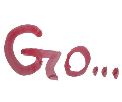 Red hand written go word with dots isolated on white