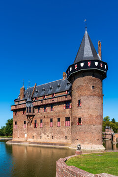 Exterior facade of Haar Castle surrounded by a moat