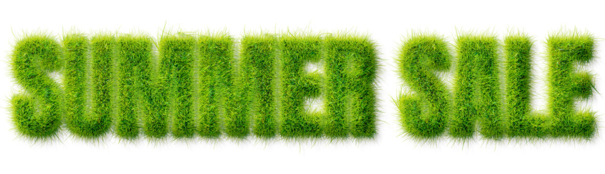 Summer Sale typography text effect with realistic green grass texture isolated on transparent