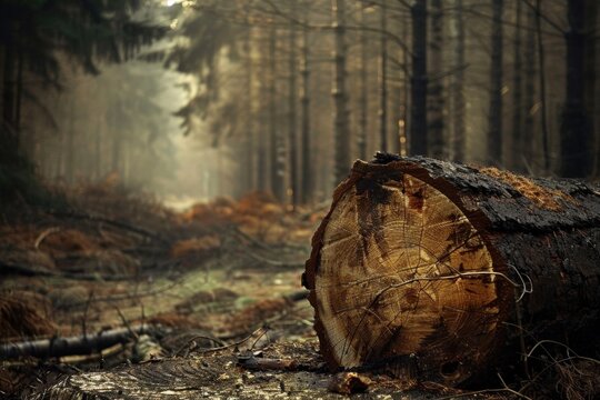 deforestation and animals that hide from the felling of trees or run away  
