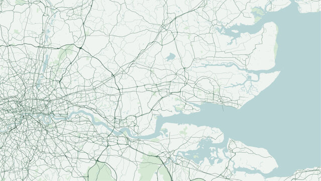 Modern minimalist vector map of Basildon, Essex, UK. Scalable post-war new town street grid, Brooke House town square, Gloucester Park, Festival Leisure Park, and A127 link for wall art posters.