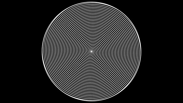 Hypnotic black & white spiral rotating mesmerizing op art vortex loop 4k motion