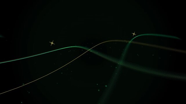 Green Glowing Particle Wave Lines Flowing on Dark Background for Cinematic Motion Graphics Backdrop