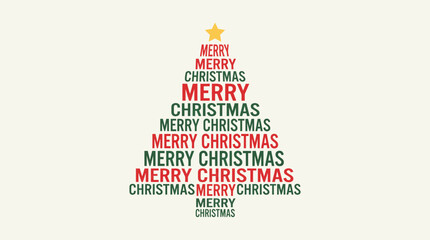 Merry Christmas typography tree. Retro festive holiday greetings lettering art. Vintage red green text design. Vector poster graphic. © Mr icons