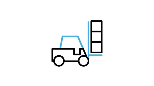 Forklift truck icon animation for lifting and moving cardboard box, package, parcel. Construction or heavy vehicle for shipping and delivery. Motion graphics with alpha channel