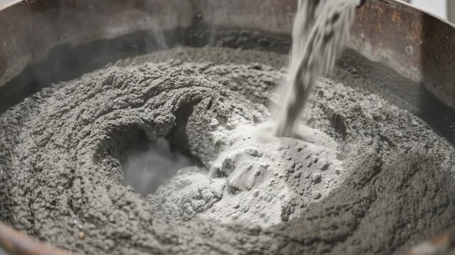 dark grey heavily textured powder vortex mixing a thick wet sand aggregate mixture and a heavy stream