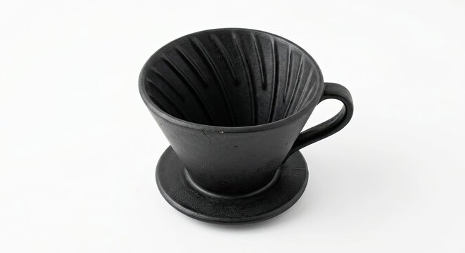 Black ceramic pour over coffee dripper isolated on white.