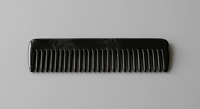 Black plastic hair comb on gray background