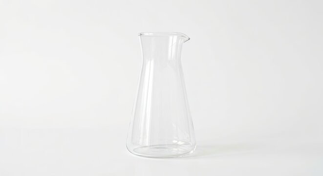 Clear glass carafe or laboratory flask vessel.